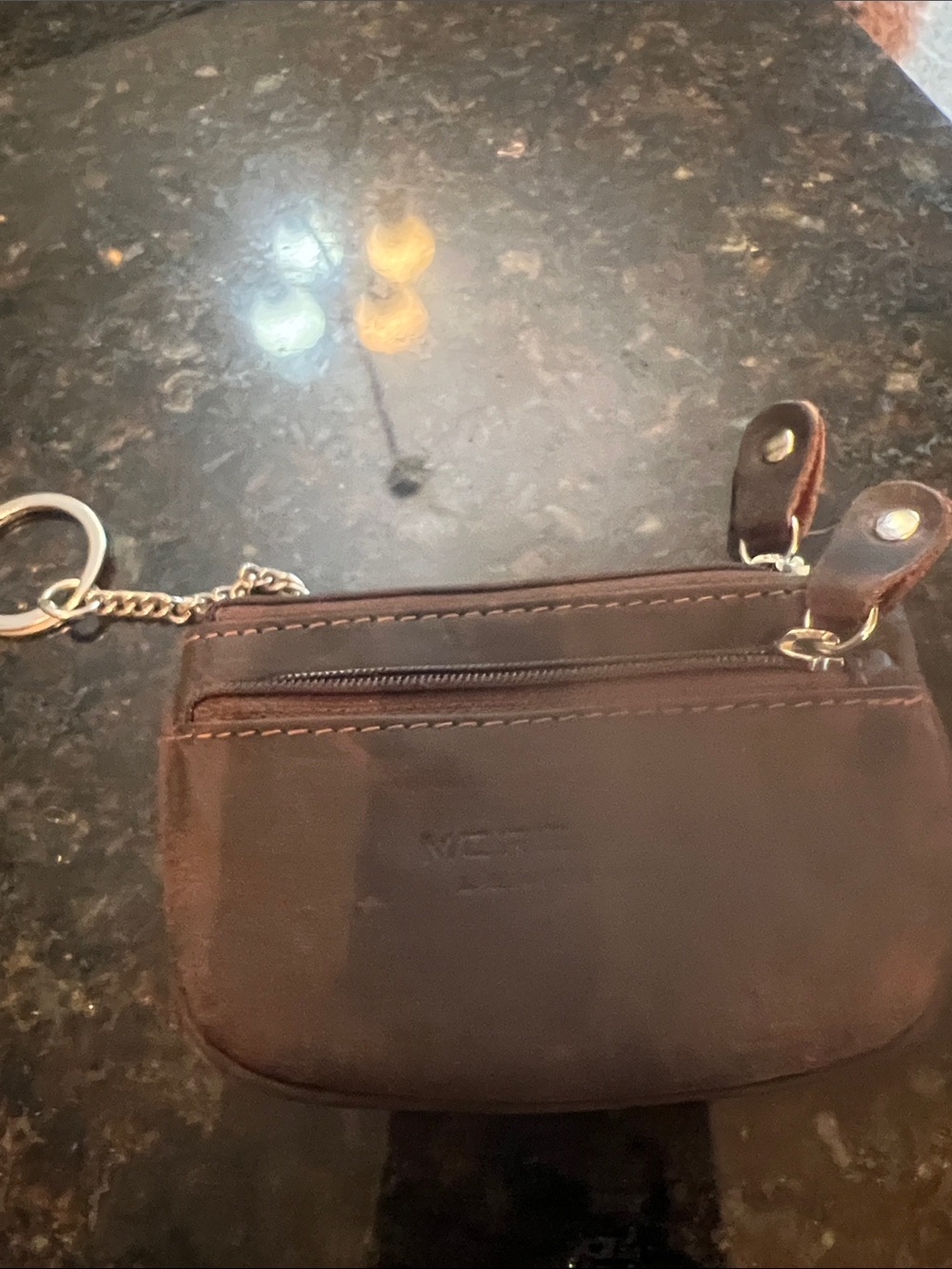 Morgado  Leather Brown Zip Coin Pouch with Keyring